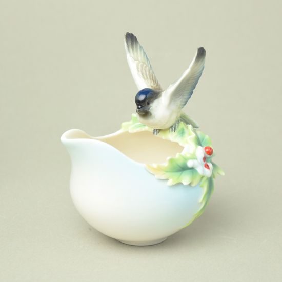 Winter wonderland chickadee design sculptured porcelain creamer h=12cm, FRANZ Porcelain