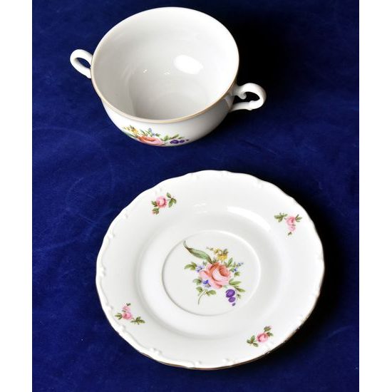 Cup soup 320 ml + saucer 17 cm, Ofelie meissen rose, Stara Role Moritz Zdekauer