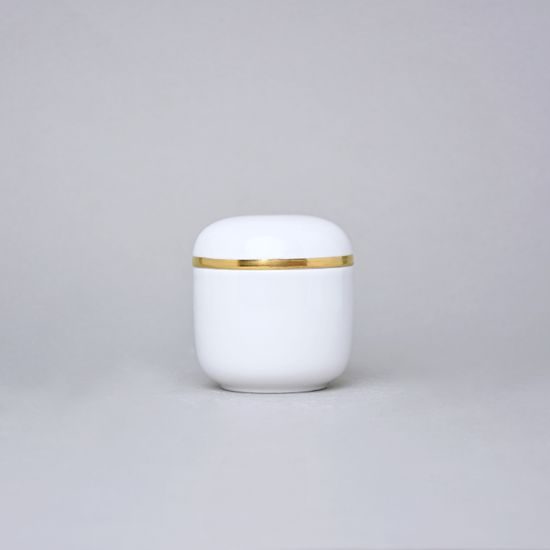Dózička kulatá se zlatým páskem 7,5 x 7,2 cm, Bílá + Zlato, Porcelán Duchcov