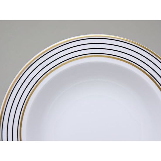 Deep Plate 22 cm, ELLA Black-Gold Stripes, Thun 1794 Carlsbad Porcelain