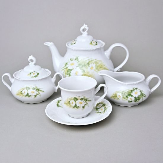 Čajová souprava pro 6 osob, Thun 1794, karlovarský porcelán, CONSTANCE 80262 kopretiny