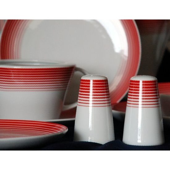 Salt and pepper shakers, Thun 1794, karlovarský porcelán, TOM 29954a0 red stripes