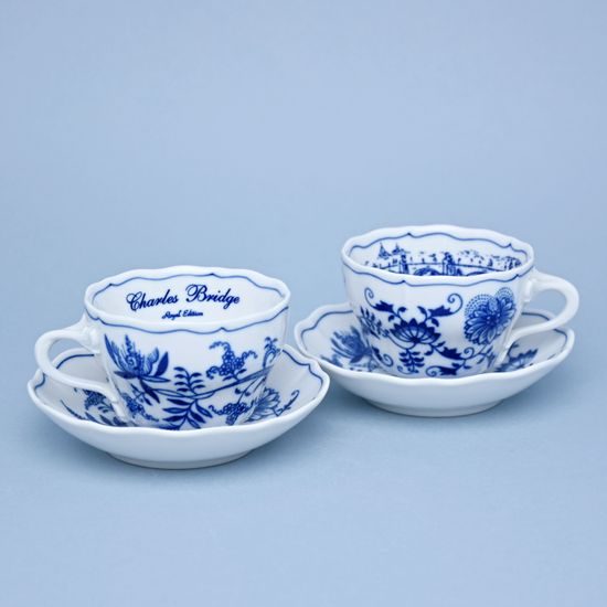 Cup + saucer B 210 ml coffee, set of 2 pcs. Prague Charles Bridge special edition, Original Blue Onion Pattern