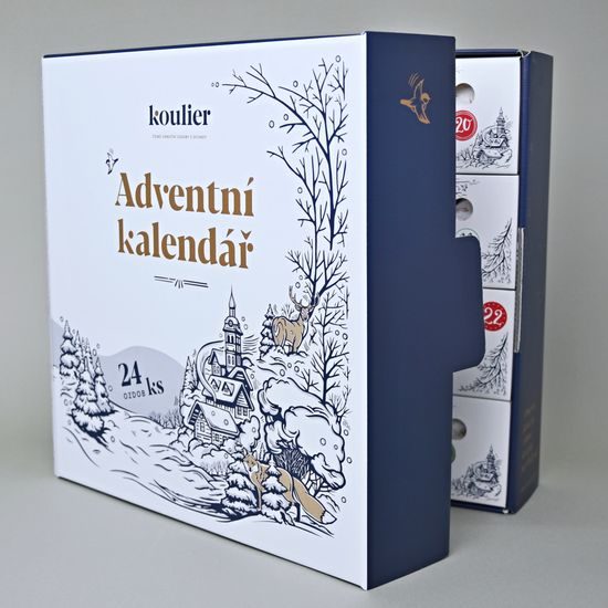 ADVENT CALENDAR with Christmas tree decorations, Holly, Czech Christmas decorations KOULIER