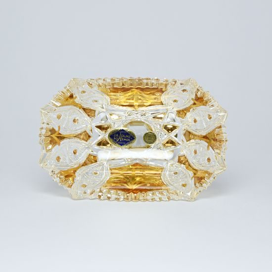 Octagonal Cut Crystal Bowl on stand, 130 mm, Gold + Enamel, Jahami Bohemia