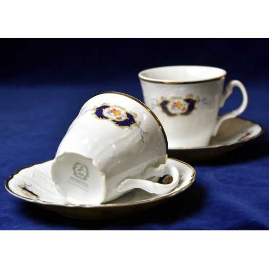 Cup 210 ml and saucers, Thun 1794 Carlsbad porcelain, BERNADOTTE arms