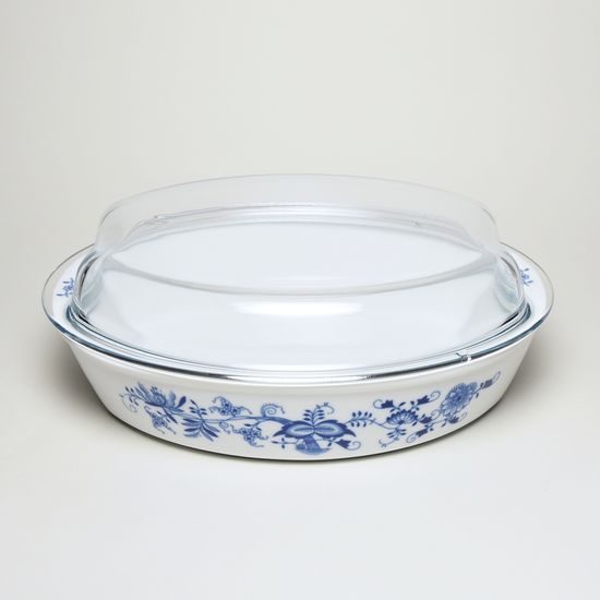 Baking bowl oval 31 cm with glass lid, Original Blue Onion Pattern