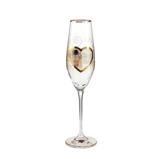 Set of 2 champagne glasses h 25 cm, 6,5 / 6,5 / 25 cm, Heart Kiss, G. Klimt, Goebel