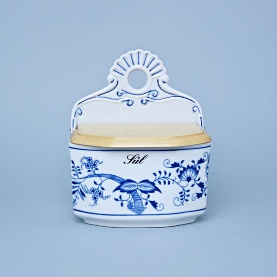 Slánka závěsná s dřevěným víčkem s nápisem Sůl 0,70 l, Cibulák, originální z Dubí