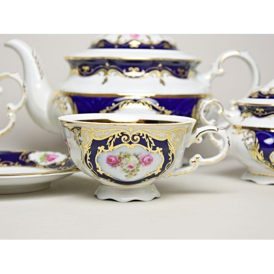 440: Tea set for 6 pers., Sonata, cobalt blue plus rose, Leander 1907