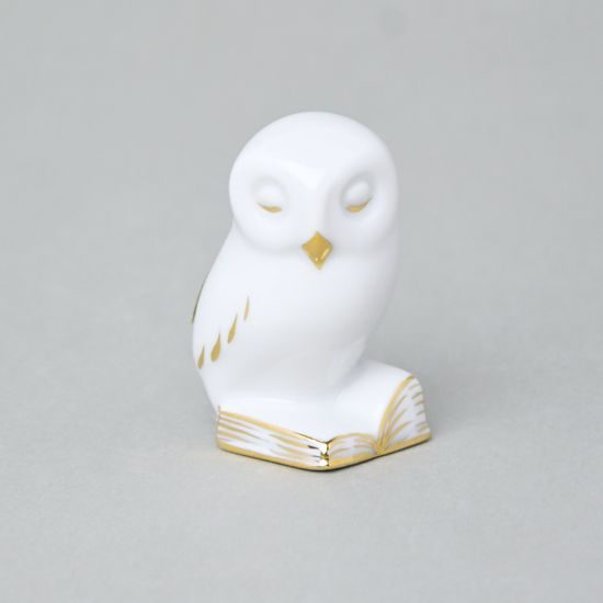 Wise Owl 5,6 cm, White + Gold, Royal Dux Bohemia
