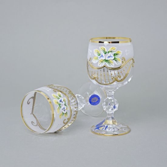 Claudia 190 ml, sklenička na víno 14,4 cm, smaltované kvítky + zlato, Novoborské sklo