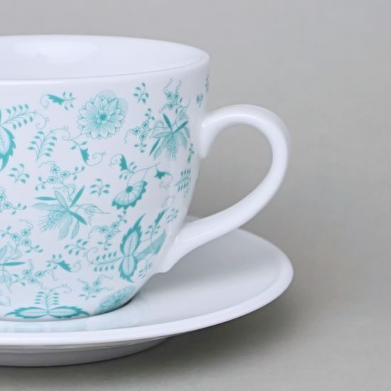 Šálek 480 ml široký a podšálek 17 cm Milada, Fragmenty cibuláku, zelený, Český porcelán a.s.