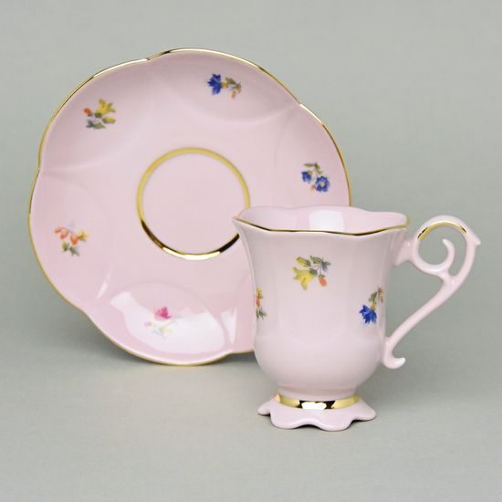 Šálek 130 ml vysoký s podšálkem Karolina, dekor 3051, Leander, růžový porcelán