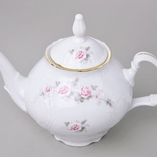 Gold line: Tea pot 1,2 l, Thun 1794 Carlsbad porcelain, Bernadotte roses