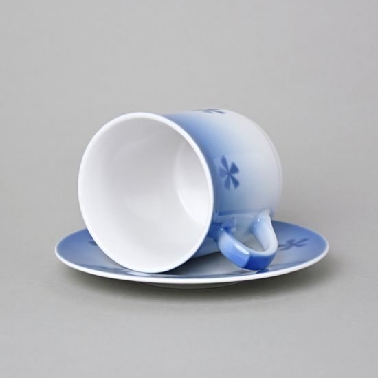 Mug Dan with saucer 0,27 l / 15 cm, Thun 1794 Carlsbad porcelain, BLUE CHERRY