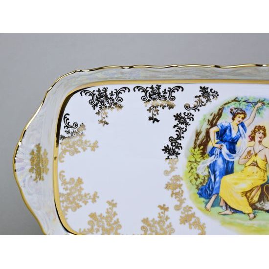 Podnos 4 hr. 36 cm, Tři Grácie, zlatý listr, porcelán QueensCrown