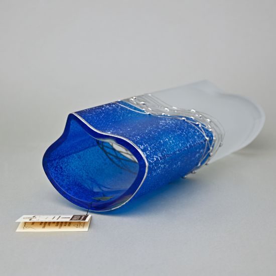 Studio Miracle: Vase Blue + Tin, 28 cm, Hand-decorated by Vlasta Voborníková