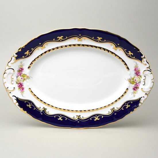 440: Mísa oválná 36 cm, Sonáta, kobalt + růže, Leander Loučky