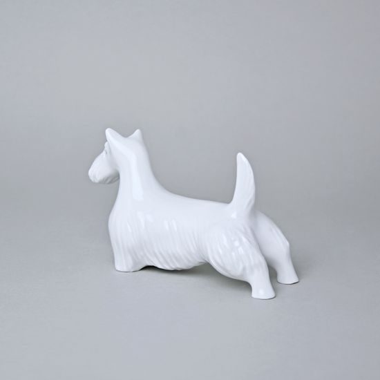 Pes Kníráč, 16,5 x 6,5 x 9,5 cm, bílé, Porcelánové figurky Duchcov