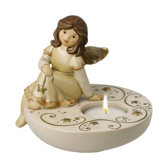 Anděl snící se svícnem béžový 12 / 12,5 / 11,5 cm, kamenina, Goebel