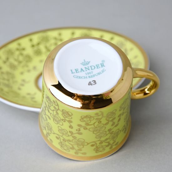 Šálek 100 ml mocca a podšálek 11,5 cm Sabina, vnitřní zlacení, světle zelený, Leander Loučky