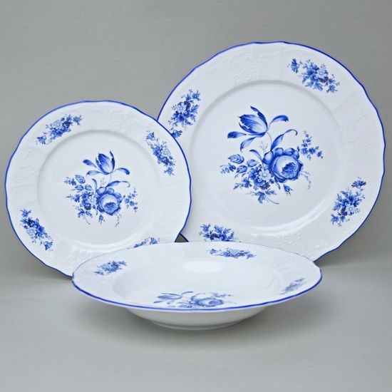 Talířová souprava, Thun 1794, karlovarský porcelán, BERNADOTTE modrá růže, MODRÁ linka