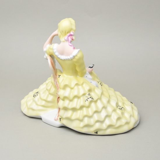 Lady with book, middle 22,5 x 32,5 x 26,5 cm, yellow decor, Royal Dux Bohemia