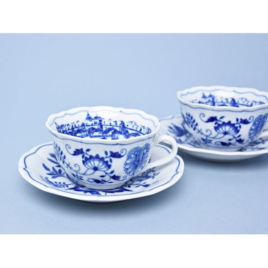 Cup + saucer tea Prague Charles Bridge 200 ml / 15,5 cm tea, 1 pcs., Original Blue Onion pattern