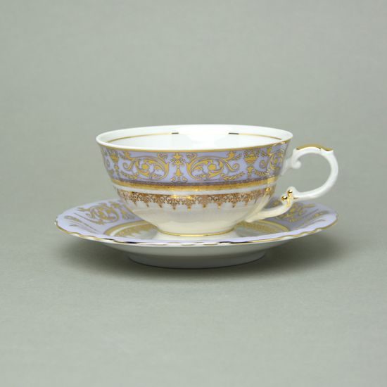 Cup tea 200 ml + sauer 15,5 cm, Sonáta, gold + violet, Leander Loučky