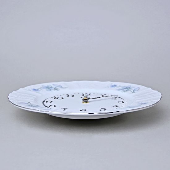 BERNADOTTE Gentiana + platinum: Wall Clock 27 cm, Thun 1794, Carlsbad porcelain