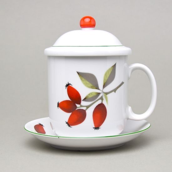 Souprava Adam, hrnek 400 ml s víčkem, sítkem, podšálkem a mističkou, šípek, Atelier Lesov