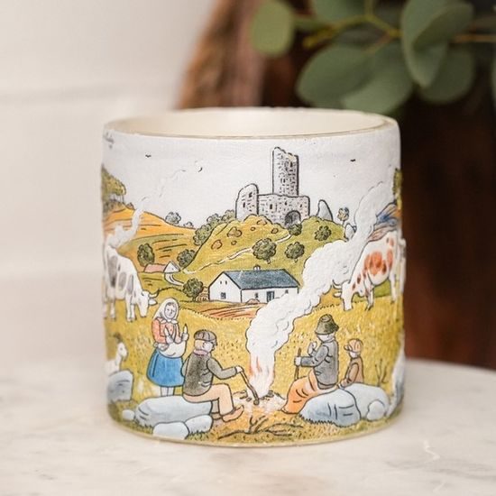 Tea light Latern 10 cm with 3D illustration of JOSEF LADA "Autumn", Glassor