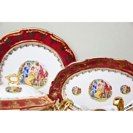 Dinner set for 6 pers., The Three Graces + gold + pearl ruby red, Carlsbad porcelain