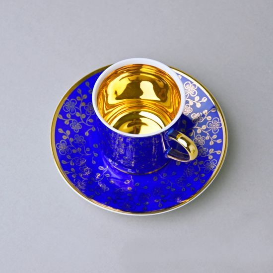 Šálek 100 ml mocca a podšálek 11,5 cm Sabina, vnitřní zlacení, modrý, Leander Loučky