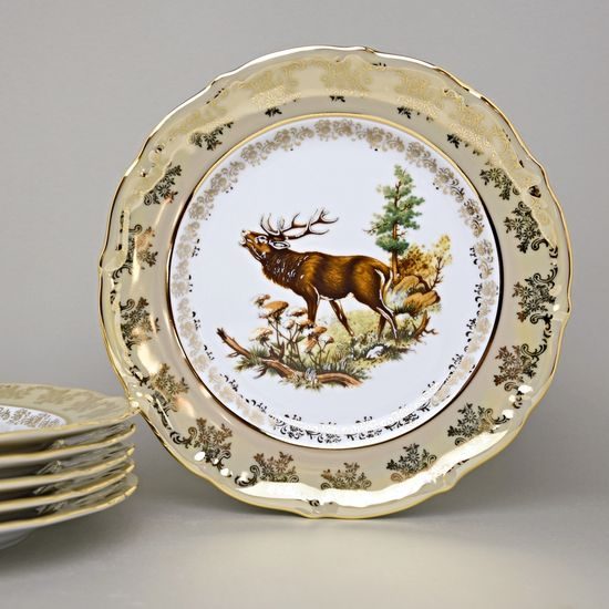 Plate Set for 6 pers., Hunting motifs - Beige, Carlsbad Porcelain