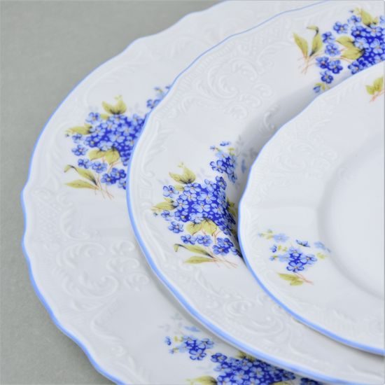 Plate set (27 cm dining) for 6 persons, Thun 1794 Carlsbad porcelain, BERNADOTTE Forget-me-not-flower