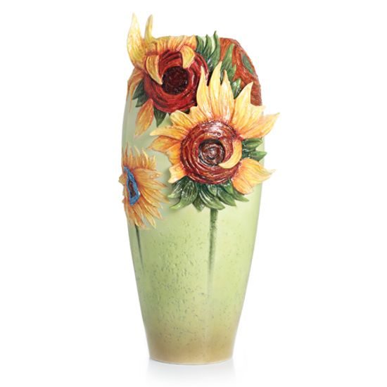 Van Gogh Sunflowers design sculptured porcelain large vase 51 cm, FRANZ Porcelain