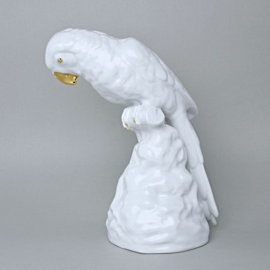 Papoušek 16 x 24,5 x 30 cm, Bílá + zlato, Porcelánové figurky Duchcov
