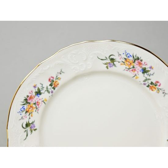 Plate dessert 19 cm, Thun 1794, karlovarský porcelán, BERNADOTTE ivory + flowers + golden line