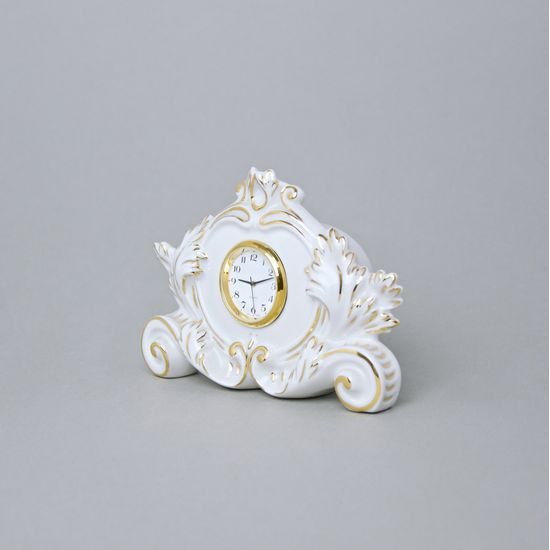 Clock Largo small 12 x 5 x 9 cm, White + Gold, Clock Duchcov