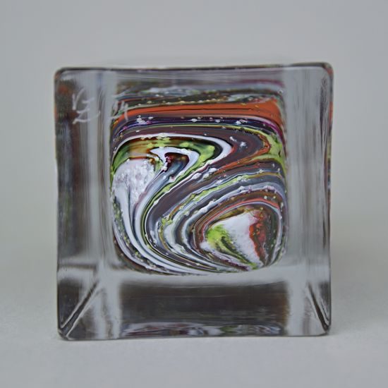 Váza čtyřhranná svítící 19 cm, kolekce Vánoce, hutní sklo, ruční práce, Vendula Zámečníková