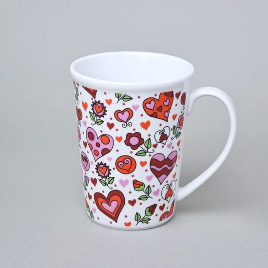 Hrnek Erin 12 cm 420 ml, veselá srdíčka - červená, Český porcelán a.s.