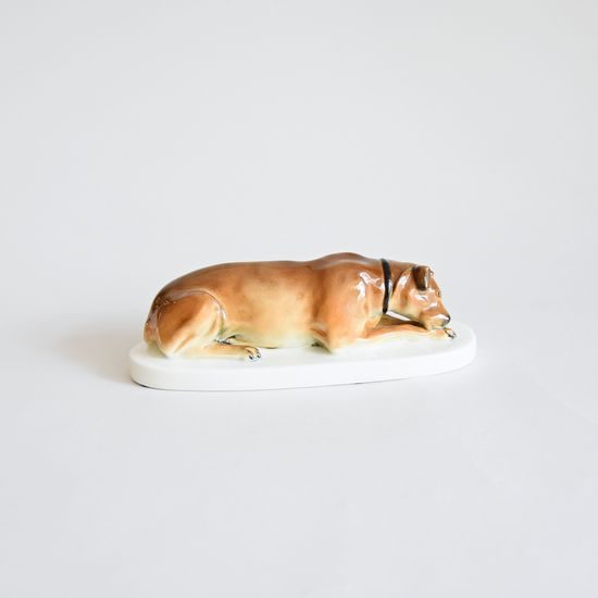 Laying Dog, 18 x 6 x 6 cm, Porcelain Figures Gläserne Porzellanmanufaktur