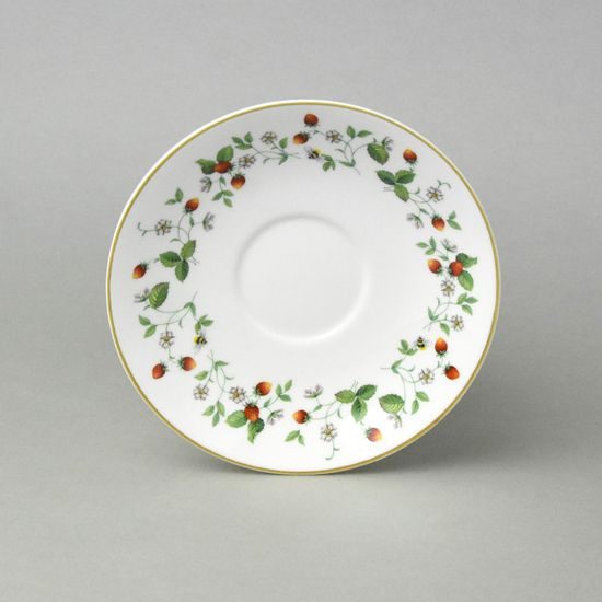 Anglická jahodová zahrada: Šálek 420 ml a podšálek 17 cm snídaňový, anglický kostní porcelán Roy Kirkham