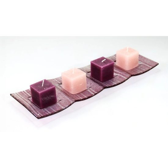 Advent Glass candlestick PALMER, pink stripes, 36x12 cm, BDK - Glass