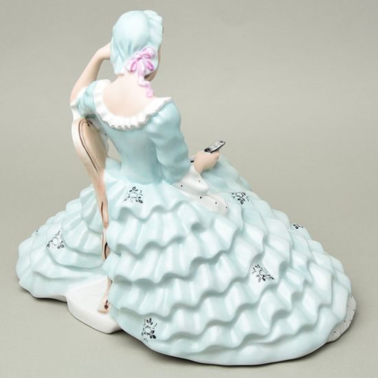 Lady with book, large, 22,5 x 32,5 x 26,5 cm, turquoise, Royal Dux Bohemia