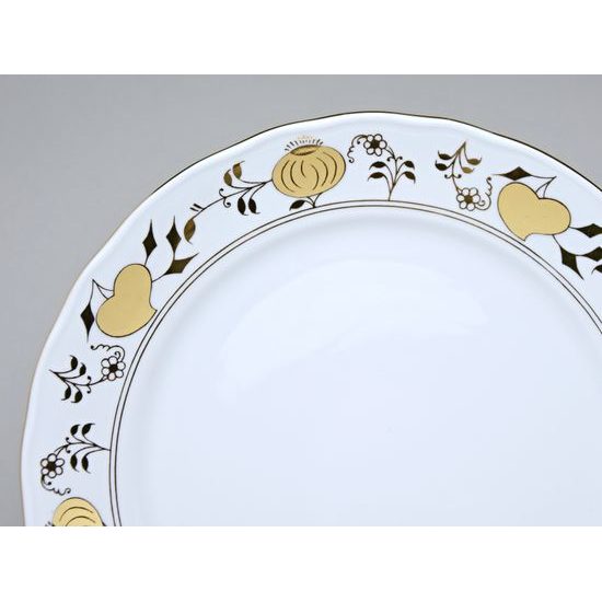 Talíř mělký 26 cm, zlatý Cibulák, Český porcelán z Dubí