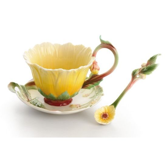 Fantasy Dahlia design sculptured porcelain cup and saucer 13 x 10 cm, FRANZ Porcelain