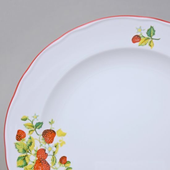 red line: Plate dining 24 cm, strawberries, Český porcelán a.s. (QII)